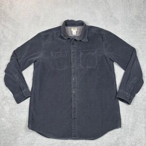LL Bean Mens Large Tall Corduroy Shirt Dark Grey Traditional Fit Cotton Outdoor